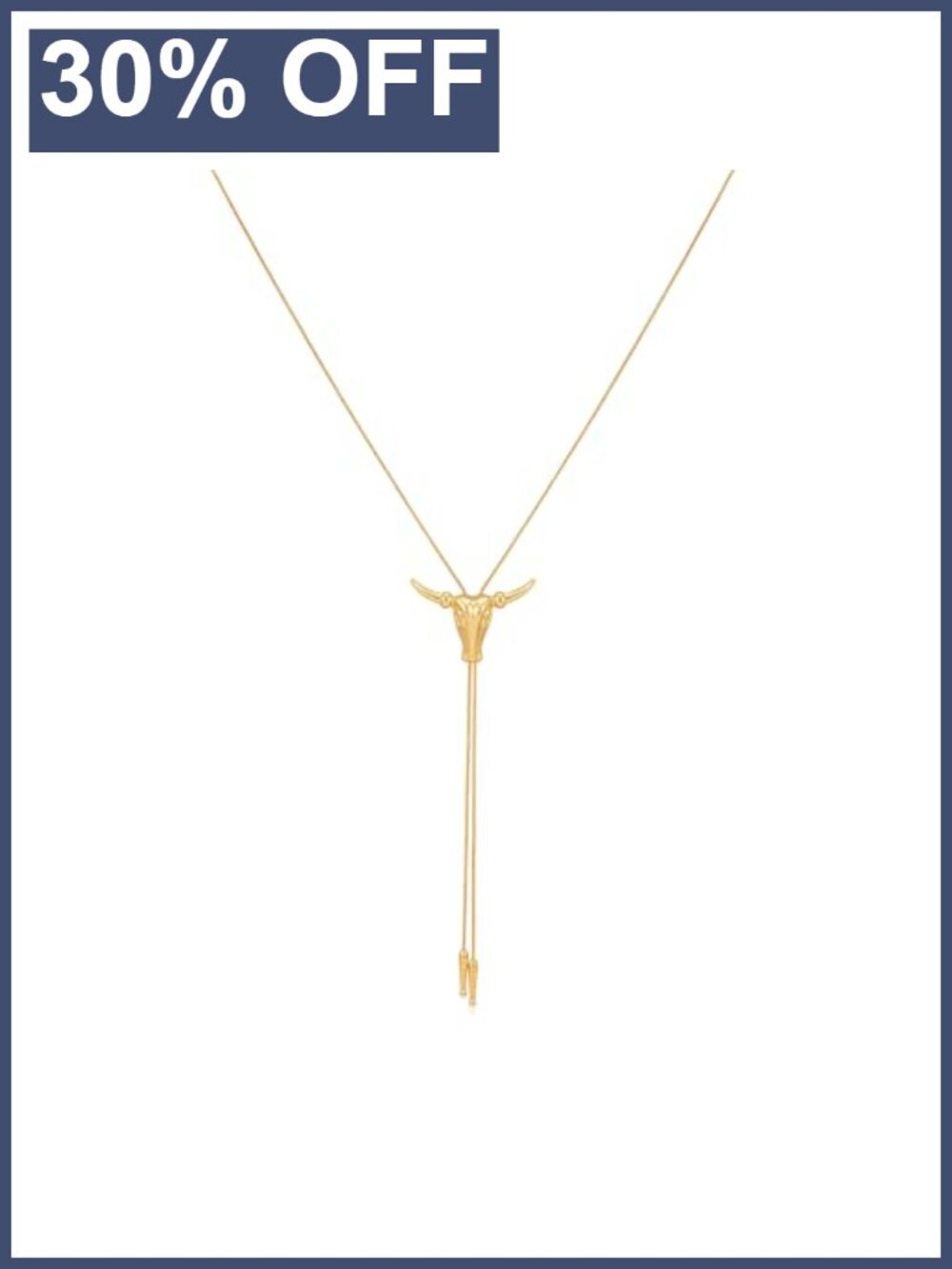 14K Gold-Plated Bull Head Bolo Tie Necklace Adjustable Western Pendant